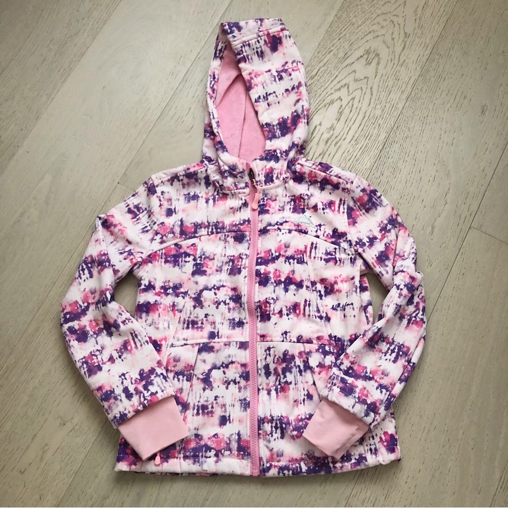 Snozu Jacket girls Small pink printed hoodie snow coat pockets